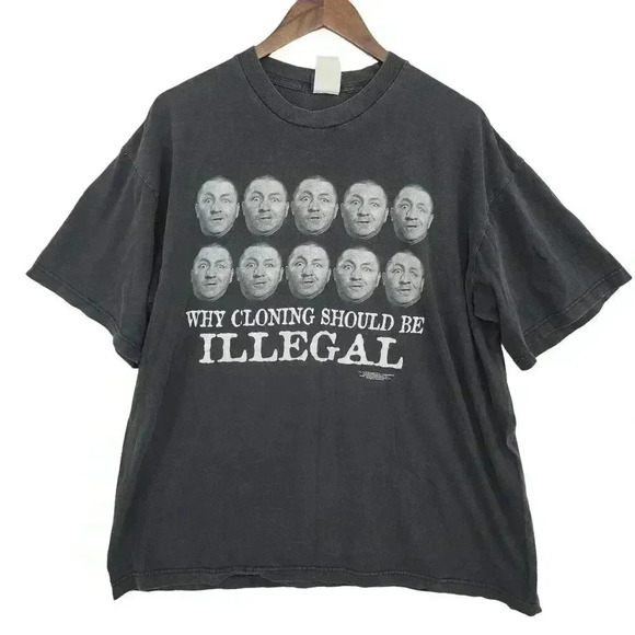 Vtg The Three Stooges 1997 "Why Cloning Should Be Illegal" T-Shirt Men's L Black - Picture 1 of 9